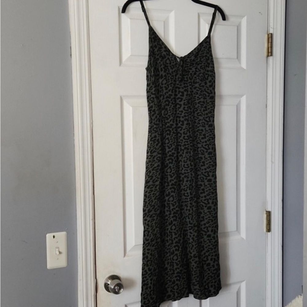 Hollister Leopard Print Midi Slip Dress Green Black Cheetah Keyhole S Festival - Picture 6 of 6
